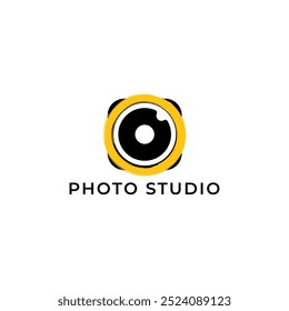 ILLUSTRATION PHOTOGRAPHY ABSTRACT CAMERA LENS SIMPLE LOGO ICON BLACK ORANGE COLOR TEMPLATE DESIGN ELEMENT VECTOR. GOOD FOR PHOTO STUDIO, APPS