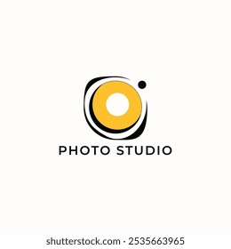 ILUSTRAÇÃO FOTOGRAFIA ABSTRATO CÂMERA LENTE SIMPLES LOGOTIPO ÍCONE PRETO COR LARANJA MODELO DESIGN ELEMENTO VETOR. BOM PARA ESTÚDIO DE FOTOS, APPS