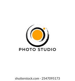 ILLUSTRATION PHOTOGRAPHY ABSTRACT CAMERA LENS SIMPLE LOGO ICON BLACK ORANGE COLOR TEMPLATE DESIGN ELEMENT VECTOR. GOOD FOR PHOTO STUDIO, APPS