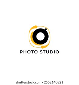 ILLUSTRATION PHOTOGRAPHY ABSTRACT CAMERA LENS BLACK ORANGE COLOR SIMPLE LOGO ICON TEMPLATE DESIGN ELEMENT VECTOR. GOOD FOR PHOTO STUDIO, APPS