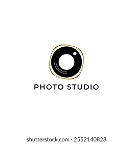 ILLUSTRATION PHOTOGRAPHY ABSTRACT CAMERA LENS BLACK ORANGE COLOR SIMPLE LOGO ICON TEMPLATE DESIGN ELEMENT VECTOR. GOOD FOR PHOTO STUDIO, APPS