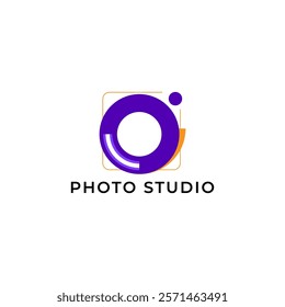 ILLUSTRATION PHOTOGRAPHY ABSTRACT CAMERA LENS SIMPLE LOGO ICON PURPLE ORANGE COLOR TEMPLATE DESIGN ELEMENT VECTOR. GOOD FOR PHOTO STUDIO, APPS