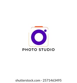 ILLUSTRATION PHOTOGRAPHY ABSTRACT CAMERA LENS SIMPLE LOGO ICON PURPLE ORANGE COLOR TEMPLATE DESIGN ELEMENT VECTOR. GOOD FOR PHOTO STUDIO, APPS