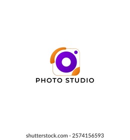 ILLUSTRATION PHOTOGRAPHY ABSTRACT CAMERA LENS SIMPLE LOGO ICON GRADIENT PURPLE ORANGE COLOR TEMPLATE DESIGN ELEMENT VECTOR. GOOD FOR PHOTO STUDIO, APPS