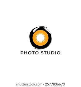 ILLUSTRATION PHOTOGRAPHY ABSTRACT CAMERA LENS SIMPLE LOGO ICON BLACK ORANGE COLOR TEMPLATE DESIGN ELEMENT VECTOR. GOOD FOR PHOTO STUDIO, APPS