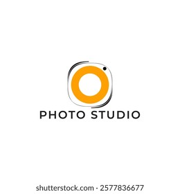 ILLUSTRATION PHOTOGRAPHY ABSTRACT CAMERA LENS SIMPLE LOGO ICON BLACK ORANGE COLOR TEMPLATE DESIGN ELEMENT VECTOR. GOOD FOR PHOTO STUDIO, APPS