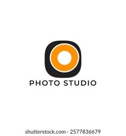 ILLUSTRATION PHOTOGRAPHY ABSTRACT CAMERA LENS SIMPLE LOGO ICON BLACK ORANGE COLOR TEMPLATE DESIGN ELEMENT VECTOR. GOOD FOR PHOTO STUDIO, APPS