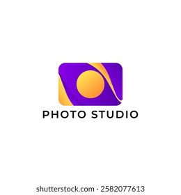 ILLUSTRATION PHOTOGRAPHY ABSTRACT CAMERA LENS SIMPLE LOGO ICON PURPLE ORANGE GARDIENT COLOR TEMPLATE DESIGN ELEMENT VECTOR. GOOD FOR PHOTO STUDIO, APPS