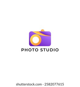 ILLUSTRATION PHOTOGRAPHY ABSTRACT CAMERA LENS SIMPLE LOGO ICON PURPLE ORANGE GARDIENT COLOR TEMPLATE DESIGN ELEMENT VECTOR. GOOD FOR PHOTO STUDIO, APPS