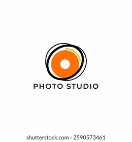 ILLUSTRATION PHOTOGRAPHY ABSTRACT CAMERA LENS SIMPLE LOGO ICON BLACK ORANGE COLOR TEMPLATE DESIGN ELEMENT VECTOR. GOOD FOR PHOTO STUDIO, APPS