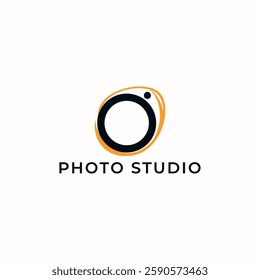 ILLUSTRATION PHOTOGRAPHY ABSTRACT CAMERA LENS SIMPLE LOGO ICON BLACK ORANGE COLOR TEMPLATE DESIGN ELEMENT VECTOR. GOOD FOR PHOTO STUDIO, APPS