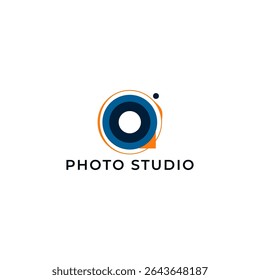 ILLUSTRATION PHOTOGRAPHY ABSTRACT CAMERA LENS SIMPLE LOGO ICON BLUE ORANGE COLOR TEMPLATE DESIGN ELEMENT VECTOR. GOOD FOR PHOTO STUDIO, APPS