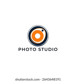 ILLUSTRATION PHOTOGRAPHY ABSTRACT CAMERA LENS SIMPLE LOGO ICON BLUE ORANGE COLOR TEMPLATE DESIGN ELEMENT VECTOR. GOOD FOR PHOTO STUDIO, APPS