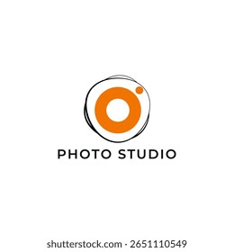 ILLUSTRATION PHOTOGRAPHY ABSTRACT CAMERA LENS SIMPLE LOGO ICON BLACK ORANGE COLOR TEMPLATE DESIGN ELEMENT VECTOR. GOOD FOR PHOTO STUDIO, APPS