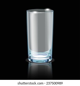 illustration of photorealistic empty glass with shadow on black background