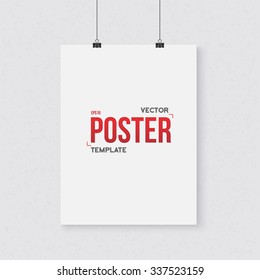 Illustration of Photorealistic Vector Poster Template. Realistic Vertical Poster with Clips on a Textured Wall