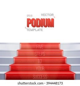 Illustration of Photorealistic Vector Stairs Podium with Red Carpet and Bright Luxury Event Background Isolated on White Background