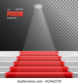 Illustration of Photorealistic Vector Stairs Podium with Red Carpet and Bright Luxury Event Background Isolated on Transparent Overlay Background