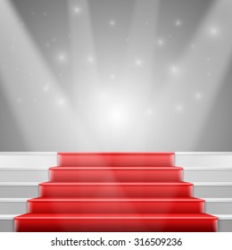 Illustration of Photorealistic Vector Stairs with Red Carpet and Bright Luxury Event Background