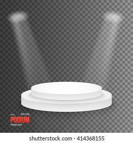 Illustration of Illustration of Photorealistic Winner Podium Stage with Stage Lights Isolated on Transparent Overlay Background. Used for Product Placement, Presentations, Contests