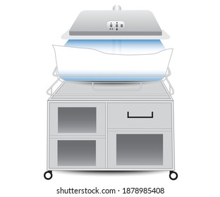 Illustration of phototherapy lamp use for jaundice newborn in the hospital . 