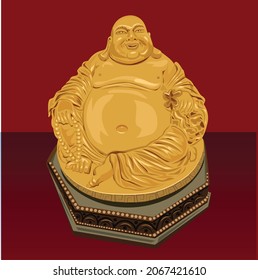 Illustration Sangkajjan-Satz, Lächelnder Buddha, Kaccayana golden Buddha-Vektorgrafik auf einer Basis symbolisiert Fruchtbarkeit, Glück, Reichtum, roter Hintergrund.