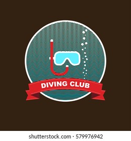 illustration with phrase "Dive". Diving branding identity corporate logo design template. May be used for postcard, flyer, banner, t-shirt, clothing, poster, print and other uses.