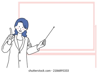 Ilustración de un médico explicando frente a una pizarra electrónica