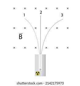 illustration for physics of Rutherford's experiment on splitting a beam of radioactive rays in a magnetic field