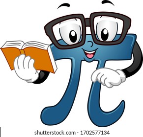 Illustration of a Pi Symbol Mascot Holding and Reading a Book