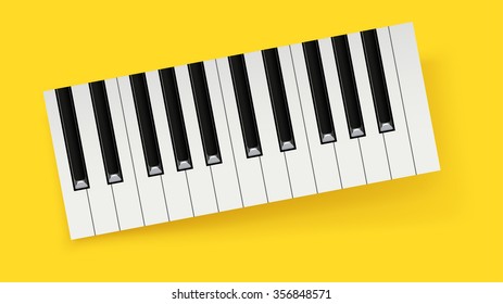 illustration of piano buttons with shadow on yellow background