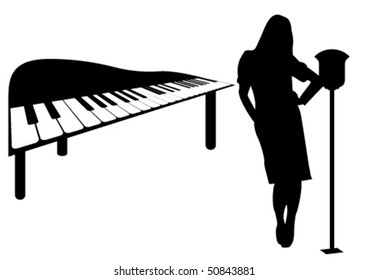 Illustration of a piano and a girl singing