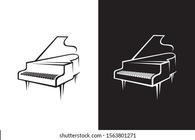 illustration of piano isolated on white and black background