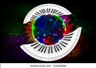 illustration of piano key on abstract musical background