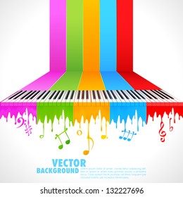 illustration of piano key on rainbow color paint