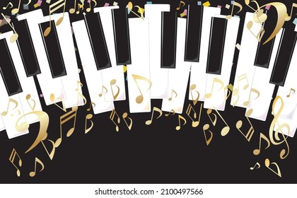 Illustration of piano keyboard and musical notes