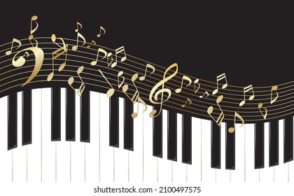 Illustration of piano keyboard and musical notes