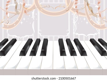 Illustration of piano keyboard and musical notes