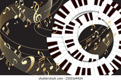 Illustration of piano keyboard and musical notes