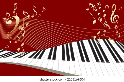 Illustration of piano keyboard and musical notes