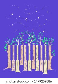 Illustration Of Piano Keys And Trees Under The Stars For A Night Outdoor Or Garden Concert