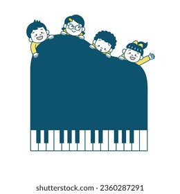 Illustration of Piano with Kids