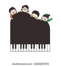 Illustration of Piano with Kids