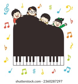 Illustration of Piano with Kids