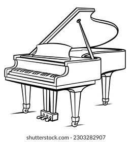 Illustration of Piano, Lineart Black and White, AI Generated