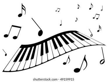 Illustration of a piano and music notes