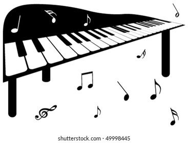 Illustration of a piano and music notes