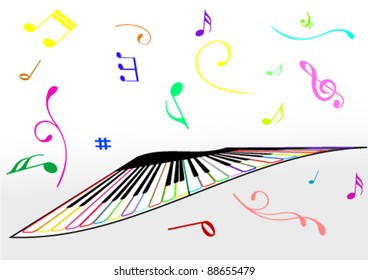 Illustration of a piano and music notes