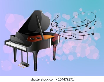 Ilustración de un piano con notas musicales