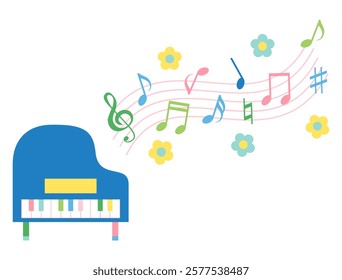 An illustration of a piano and musical notes.